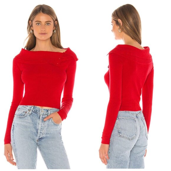 REVOLVE Privacy Please NWT $118 Likewise Sweater Spicy Red Rib Knit Womens Sz Lg - Picture 1 of 10